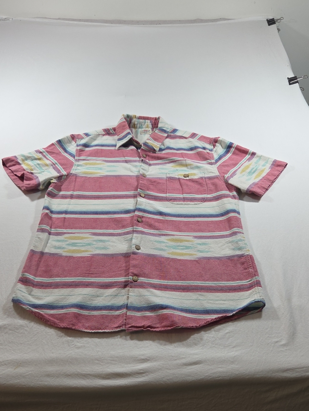 Faherty Men's Short-Sleeve Coast Shirt Red Summer Ikat Southwestern Striped